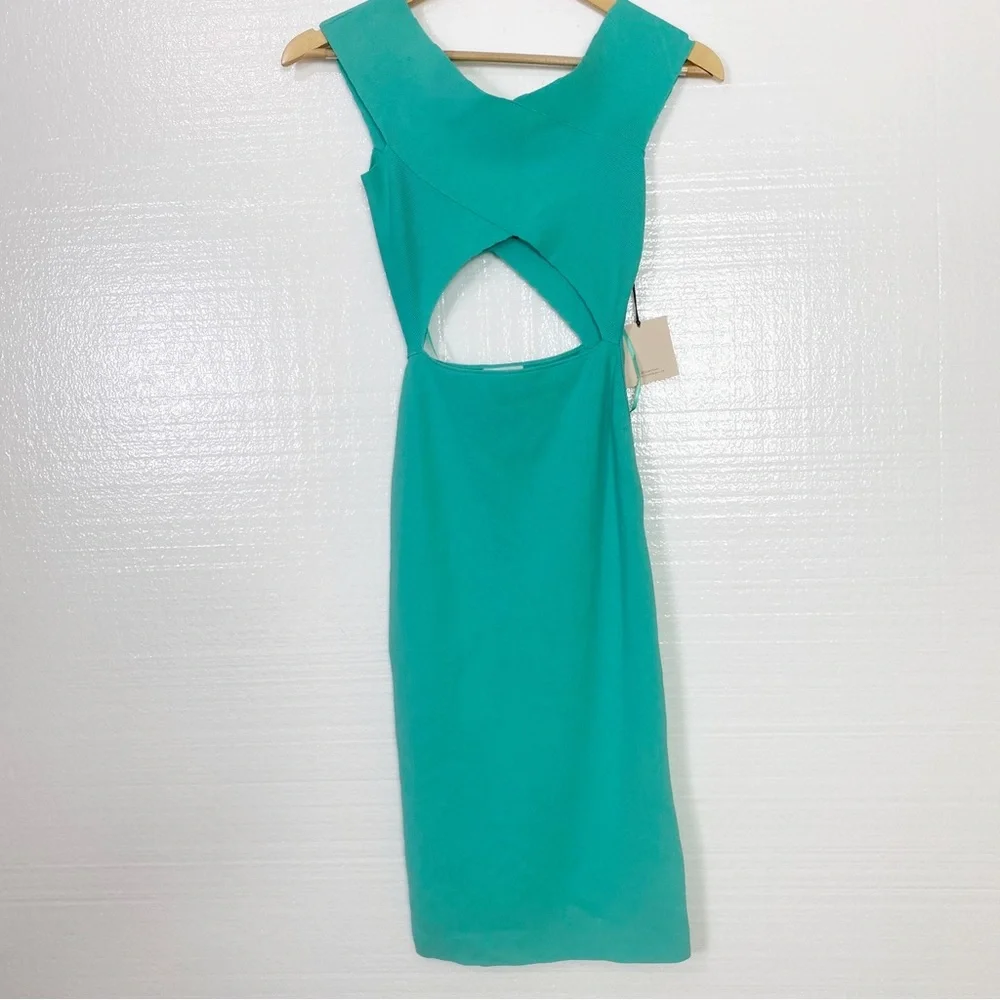 Superdown Dress Waist Cut out Rayon Spandex NWT Side Zipped Green Size Small - Picture 3 of 11